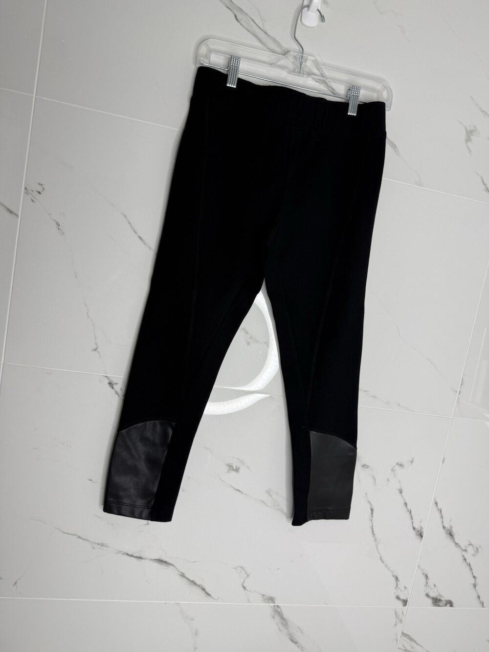 JOHNNY WAS Pete Greta Black Stretch Ponte Pants Leggings Leather Knit 23” Inseam